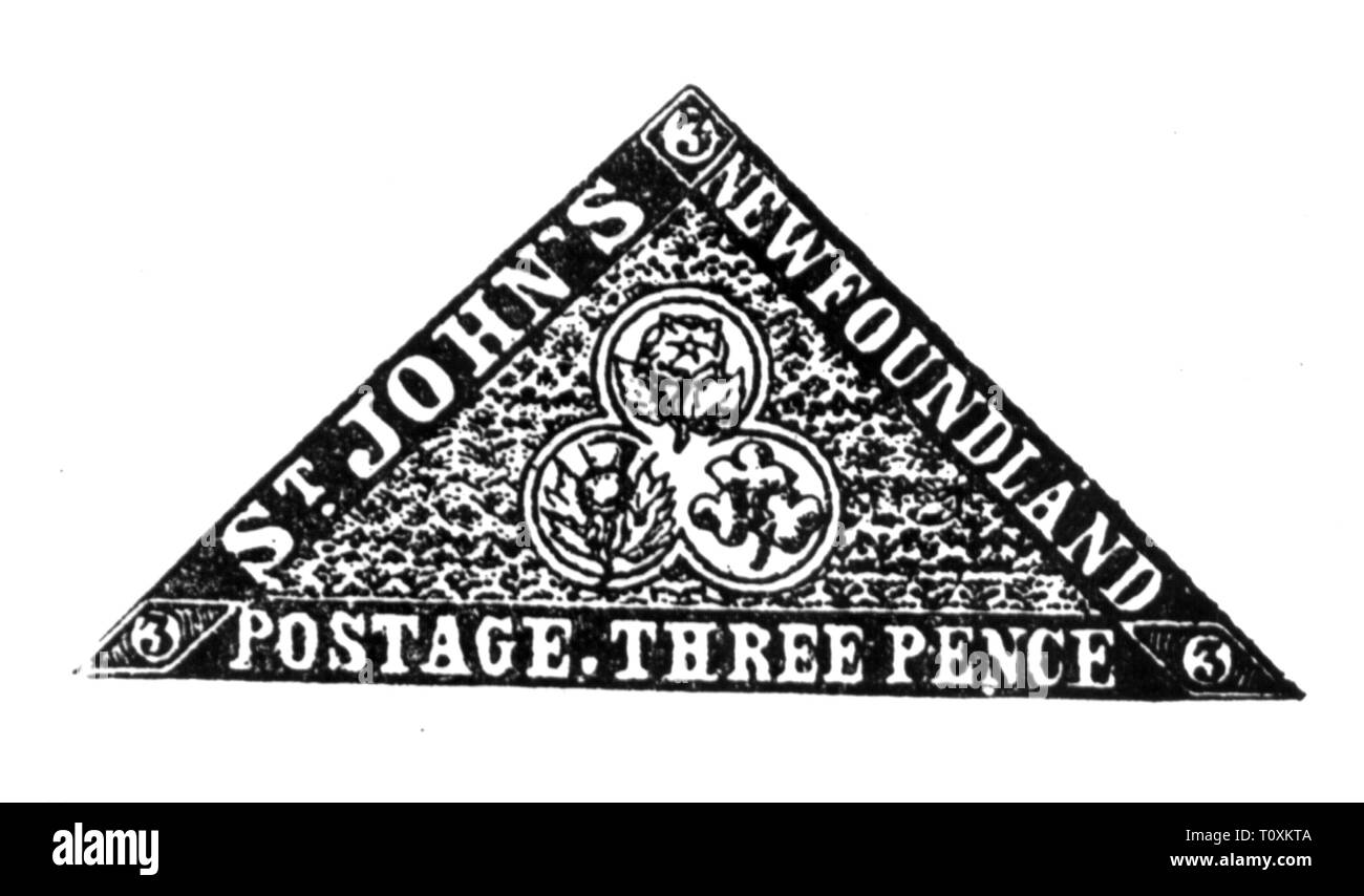La poste, timbres, Canada, Terre-Neuve, St. John's, timbre de 3 pence, date de délivrance : 1.1.1857, Additional-Rights Clearance-Info-Not-Available- Banque D'Images