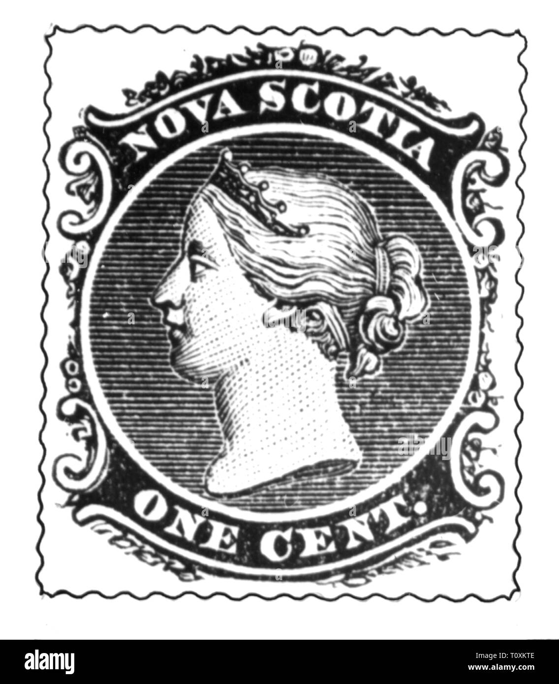 La poste, timbres-poste, du Canada, de la Nouvelle-Écosse, 1 100 timbres-poste, portrait de la reine Victoria I, date de publication : 1860, Additional-Rights Clearance-Info-Not-Available- Banque D'Images