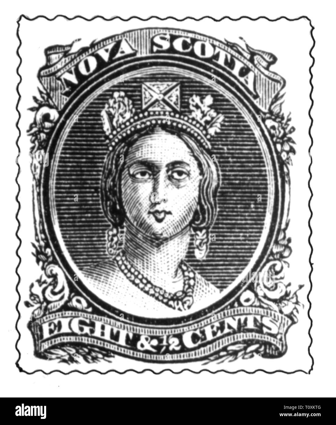 La poste, timbres-poste, du Canada, de la Nouvelle-Écosse, 8 1/2 100 Timbre-poste, portrait de la reine Victoria I, date de publication : 1860, Additional-Rights Clearance-Info-Not-Available- Banque D'Images