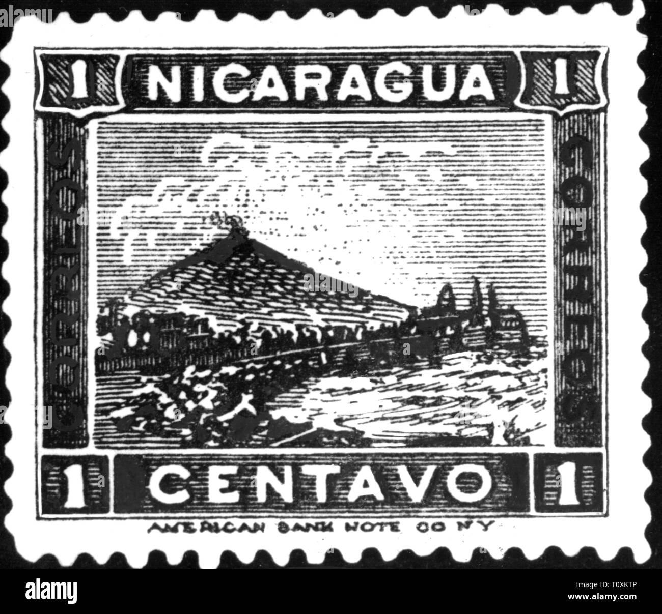 La poste, timbres, Nicaragua, 1 centavo timbre-poste, le Lac de Managua et le volcan Momotombo, imprimé par l'American Bank Note Company, New York, date de délivrance : 1.1.1900, Additional-Rights Clearance-Info-Not-Available- Banque D'Images