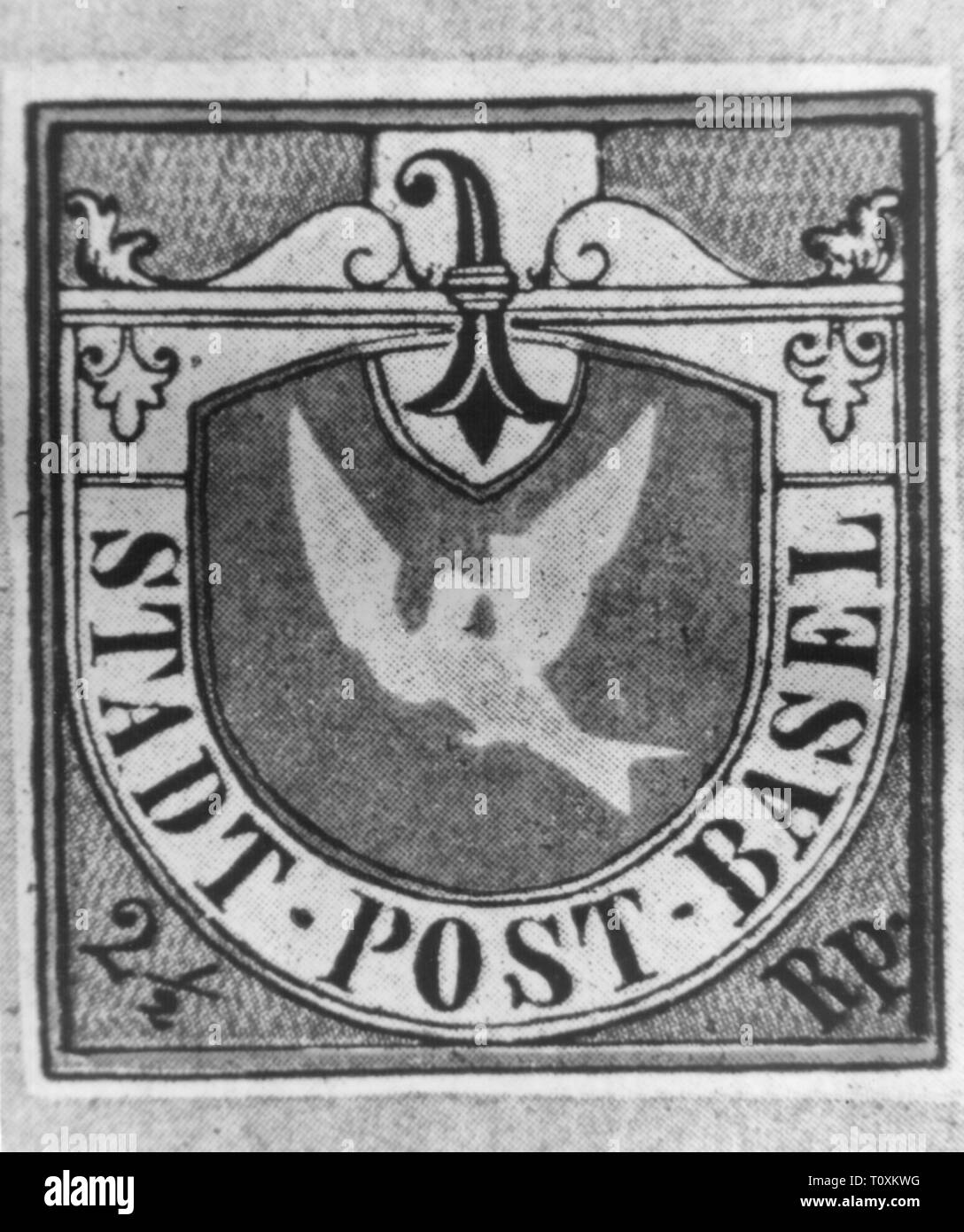 La poste, timbres, Suisse, 2 1/2 rappen timbre-poste, Colombe de Bâle, Bâle,  de poste date de publication : le 1.7.1845, Additional-Rights  Clearance-Info-Not-Available Photo Stock - Alamy