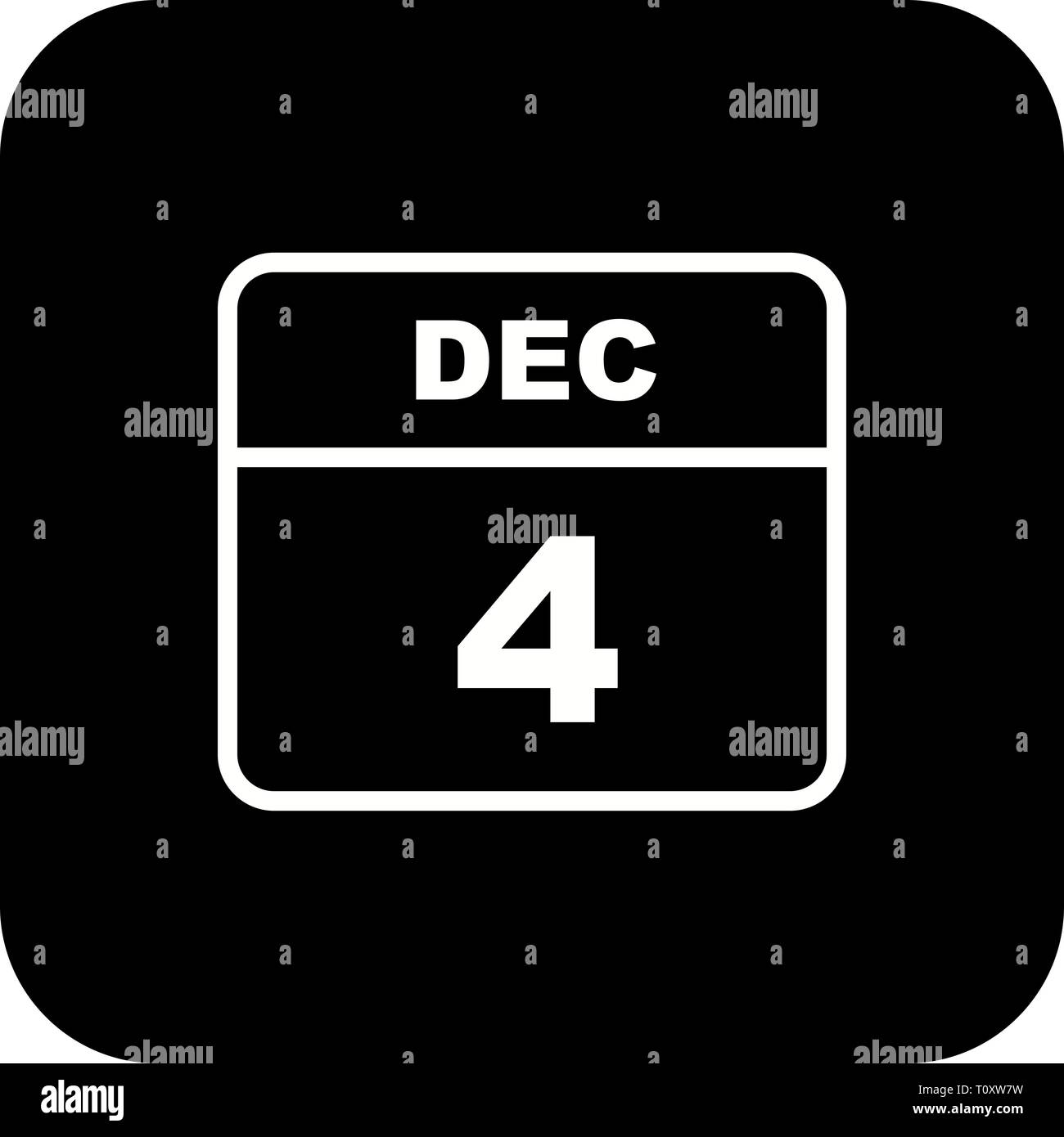 4 décembre Date sur un seul jour calendrier Photo Stock - Alamy