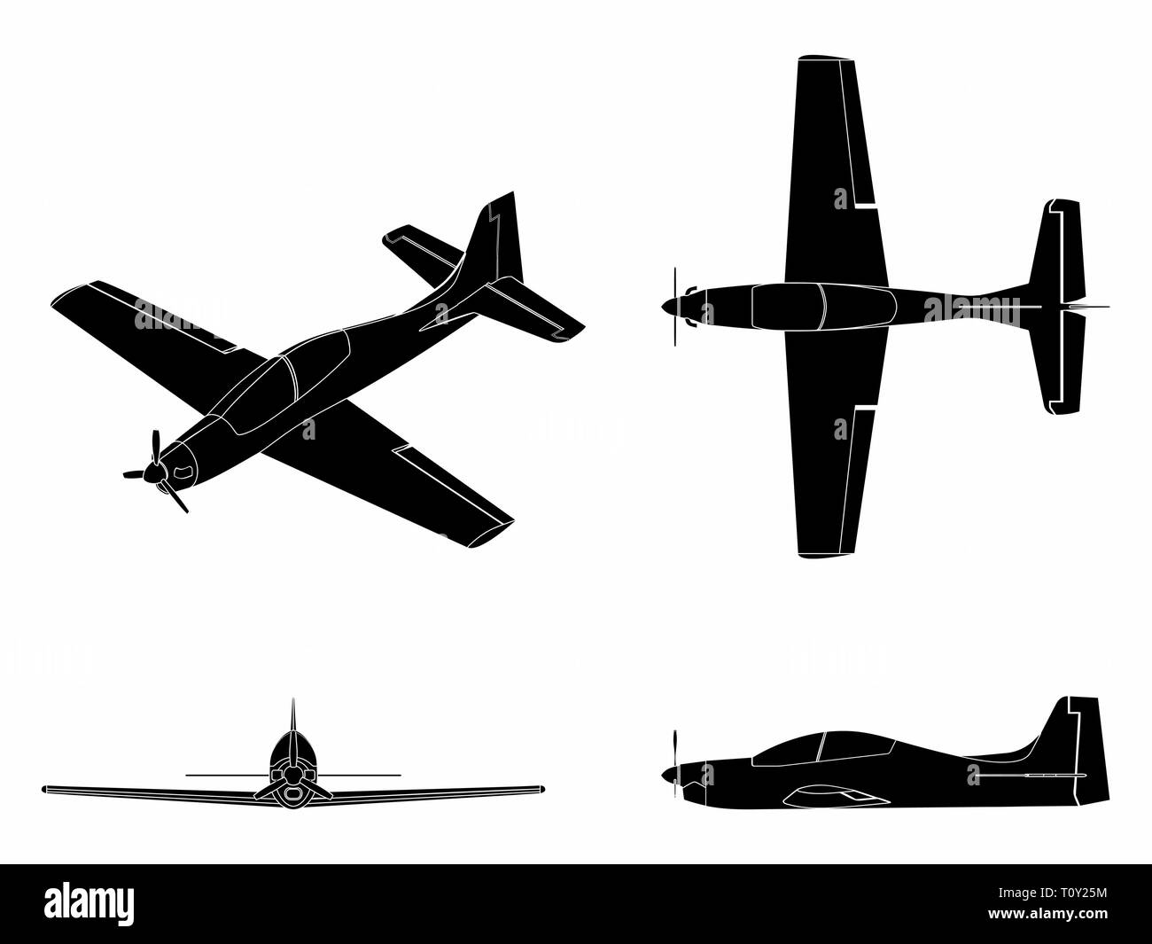 Tucano avion. Remplissage noir. Illustration de Vecteur