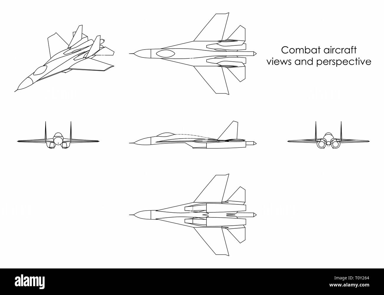 Les avions de combat. Contours uniquement. Illustration de Vecteur