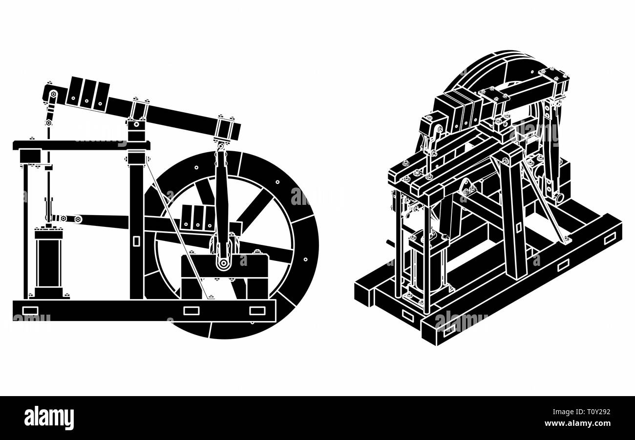 Moteur en poutres de bois de remplissage noir Illustration de Vecteur