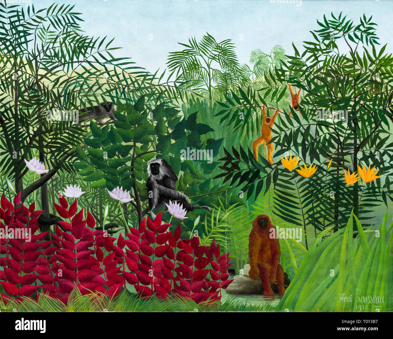 Henri Rousseau, la forêt tropicale avec des singes, peinture, 1910 Banque D'Images