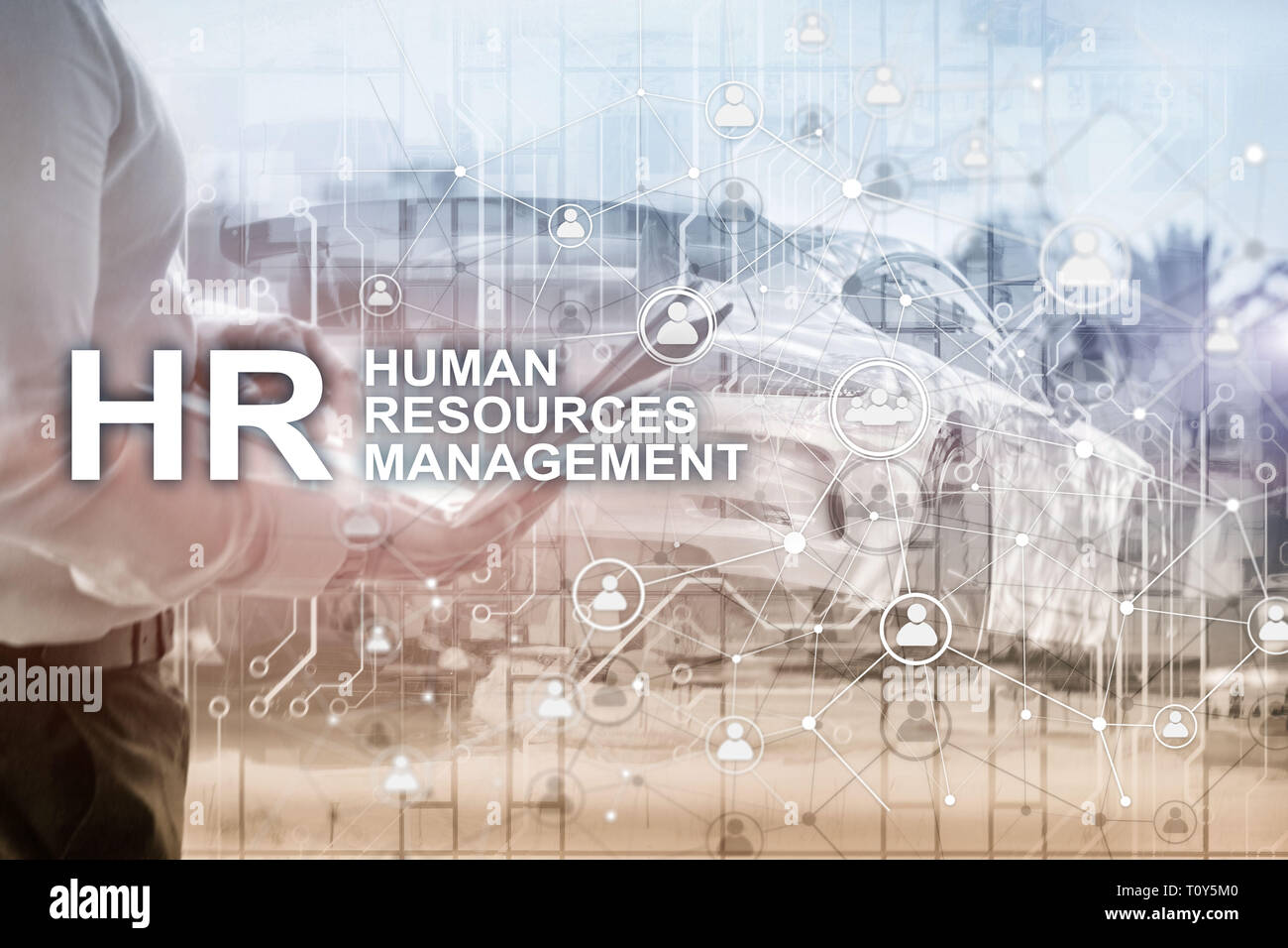 La gestion des ressources humaines, RH, Team Building et de recrutement concept sur fond flou. Banque D'Images