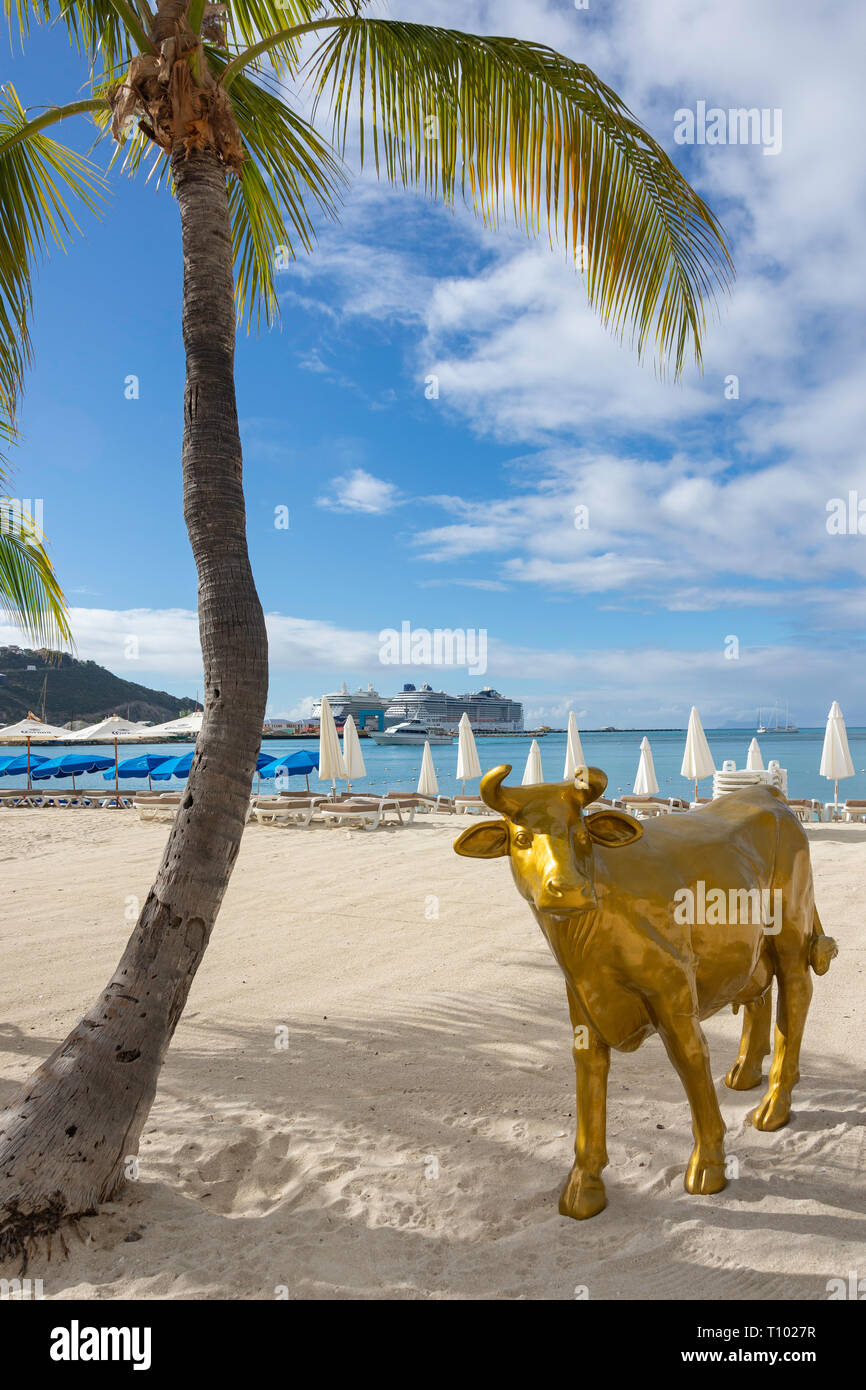 Vue de la plage, Grand Bay, Philipsburg, St Maarten, Saint Martin, Petites Antilles, Caraïbes Banque D'Images