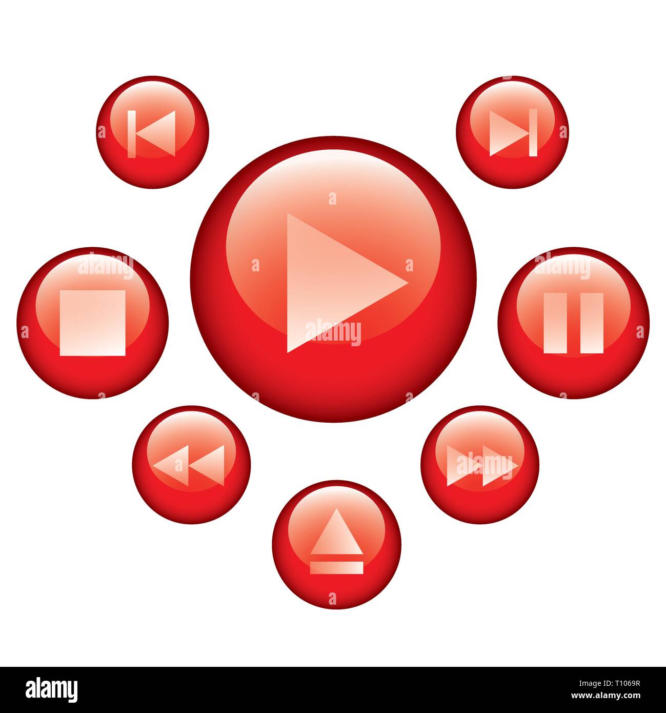 Jeu de boutons de commande multimédia rouge Illustration de Vecteur