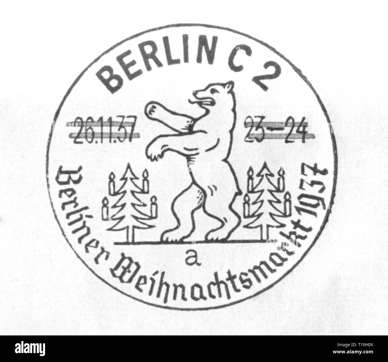 Courrier, cachet de la poste, l'Allemagne, de l'oblitération spéciale bureau de poste mobile au marché de Noël dans le Lustgarten, Berlin, 1937, Additional-Rights Clearance-Info-Not-Available- Banque D'Images