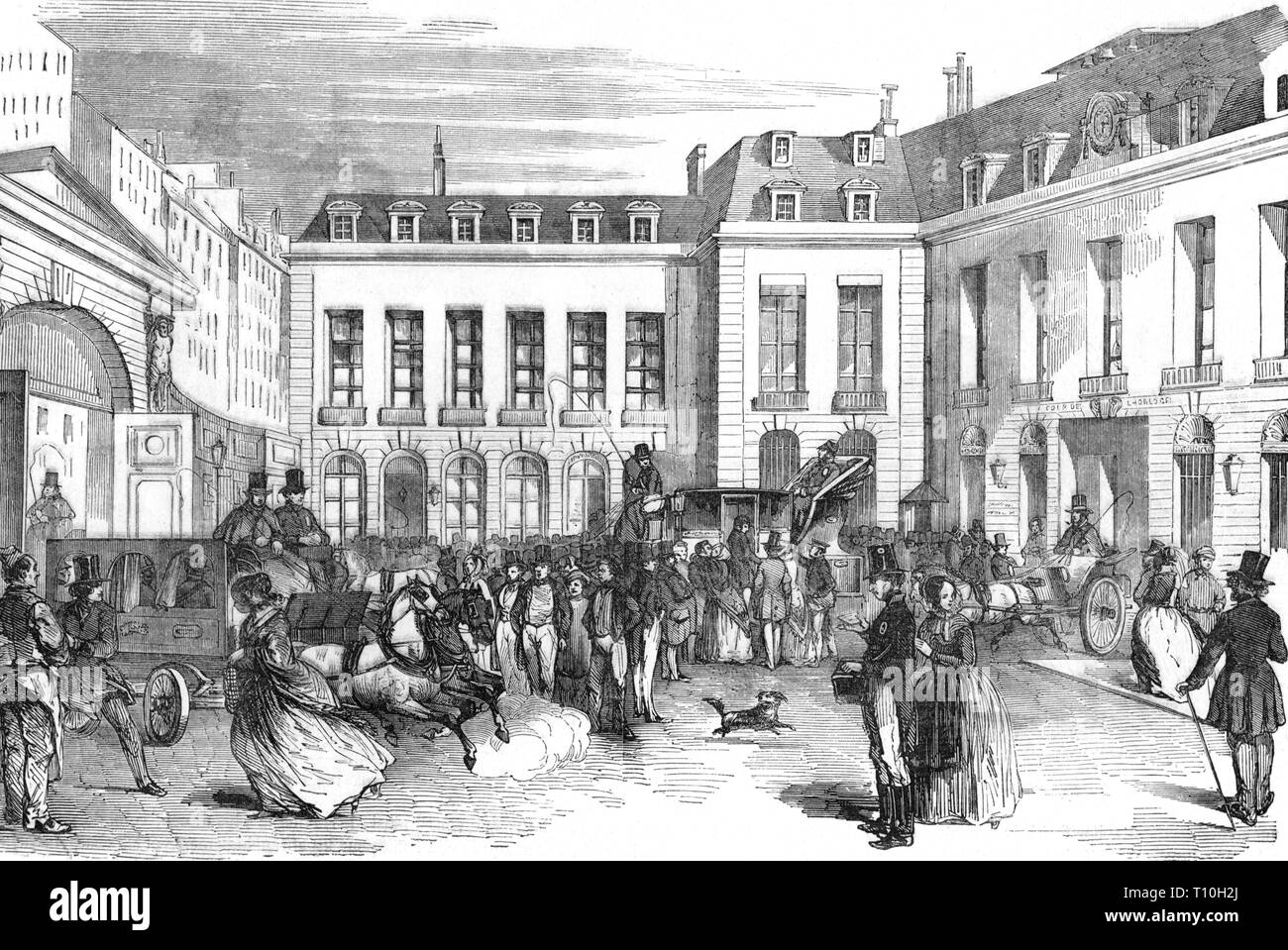 La poste, bureau de poste, bureau général des postes à Paris, cour intérieure, gravure sur bois, 1852, l'artiste n'a pas d'auteur pour être effacé Banque D'Images