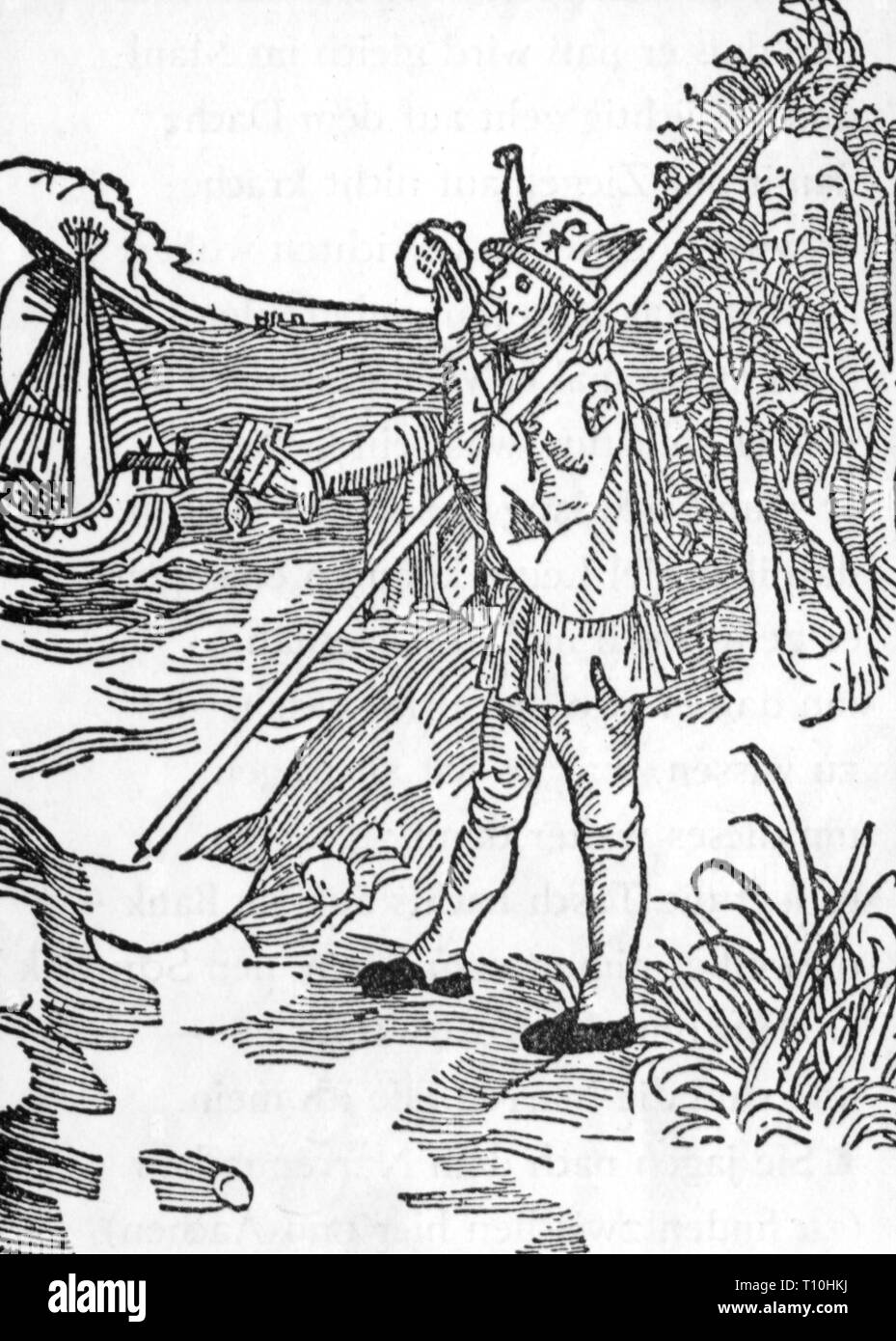 La poste, les postiers, 'fou', gravure sur bois, Sébastien Brant, 'navire de Fools', imprimé par Johann von Bergmann Olpe, Bâle, 1494, copyright de l'artiste n'a pas à être effacée Banque D'Images