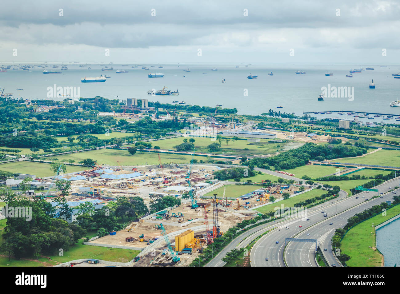 01 mai 2018 - Straits antenne vue paysage, région de planification non développées en plus de Marina Bay et centre-ville de Singapour Banque D'Images
