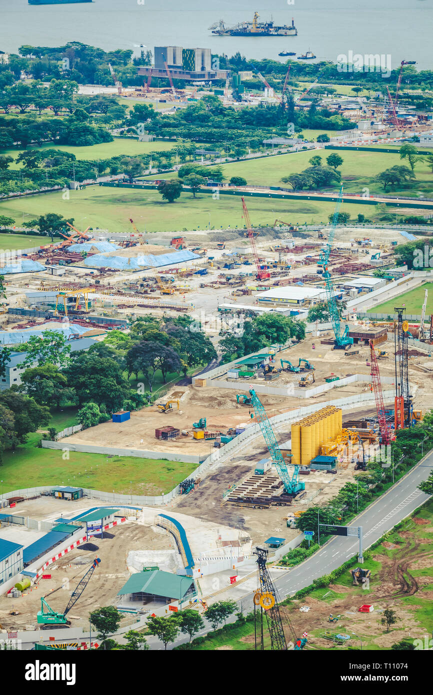 01 mai 2018 - Straits antenne vue paysage, région de planification non développées en plus de Marina Bay et centre-ville de Singapour Banque D'Images