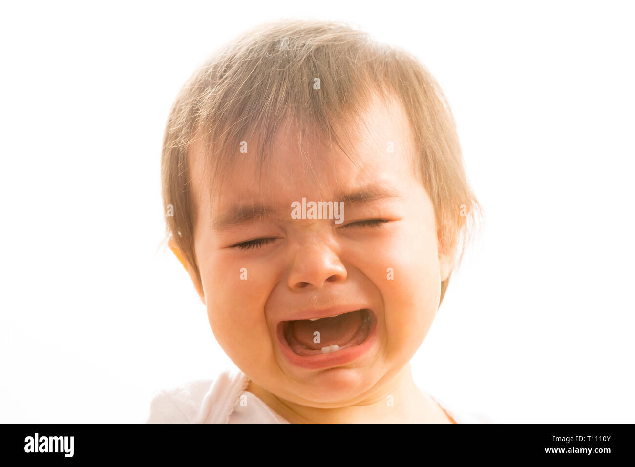 Close up d'un bébé de 1 an girl crying Banque D'Images