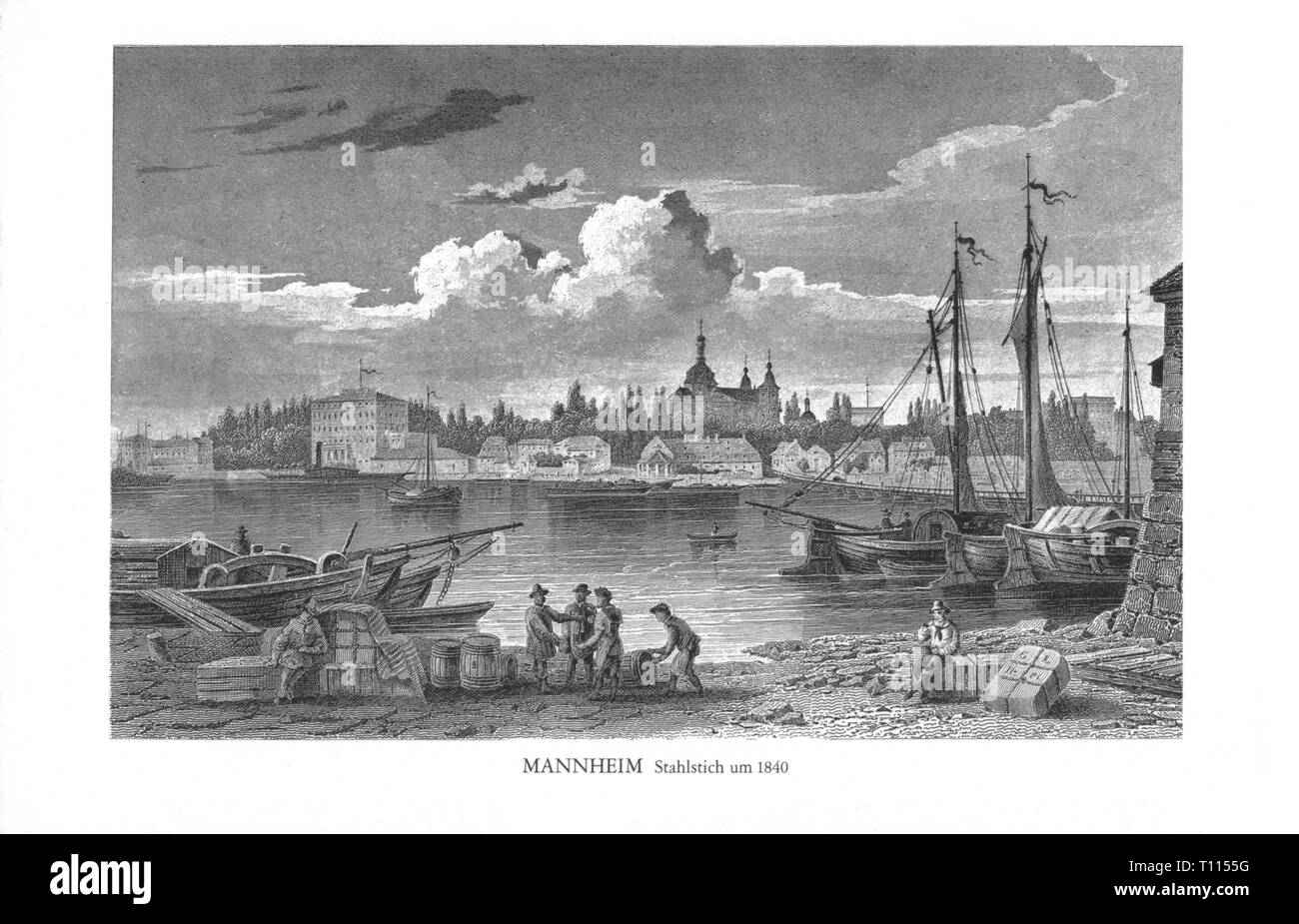 Géographie / historique de voyage, en Allemagne, les villes et les collectivités, Mannheim, vue sur le Rhin, gravure sur acier, vers 1860, l'artiste n'a pas d'auteur pour être effacé Banque D'Images