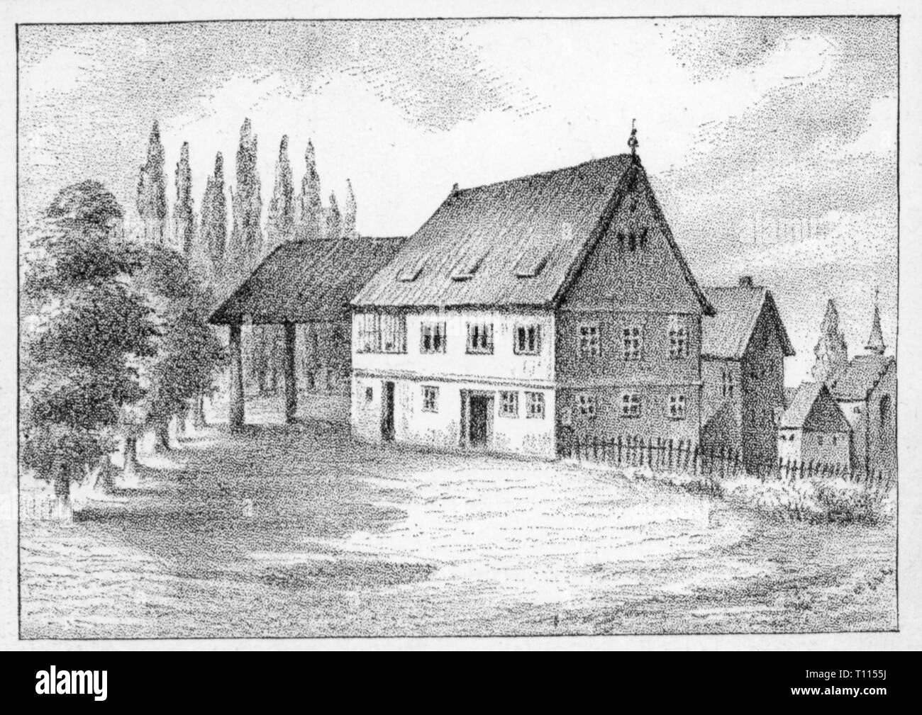 Géographie / historique de voyage, en Allemagne, les villes et les collectivités, Grabfeld, bâtiments, maison de Schiller à Bauerbach, vue extérieure, gravure, 1859, maison, maisons, Friedrich Schiller, refuge 1782 - 1783, les biens immobiliers, successions, Wolzogen, Thuringe, Europe, 19e siècle, la communauté, les communautés, la construction, bâtiments, historique, contexte historique, Additional-Rights Clearance-Info-Not-Available- Banque D'Images