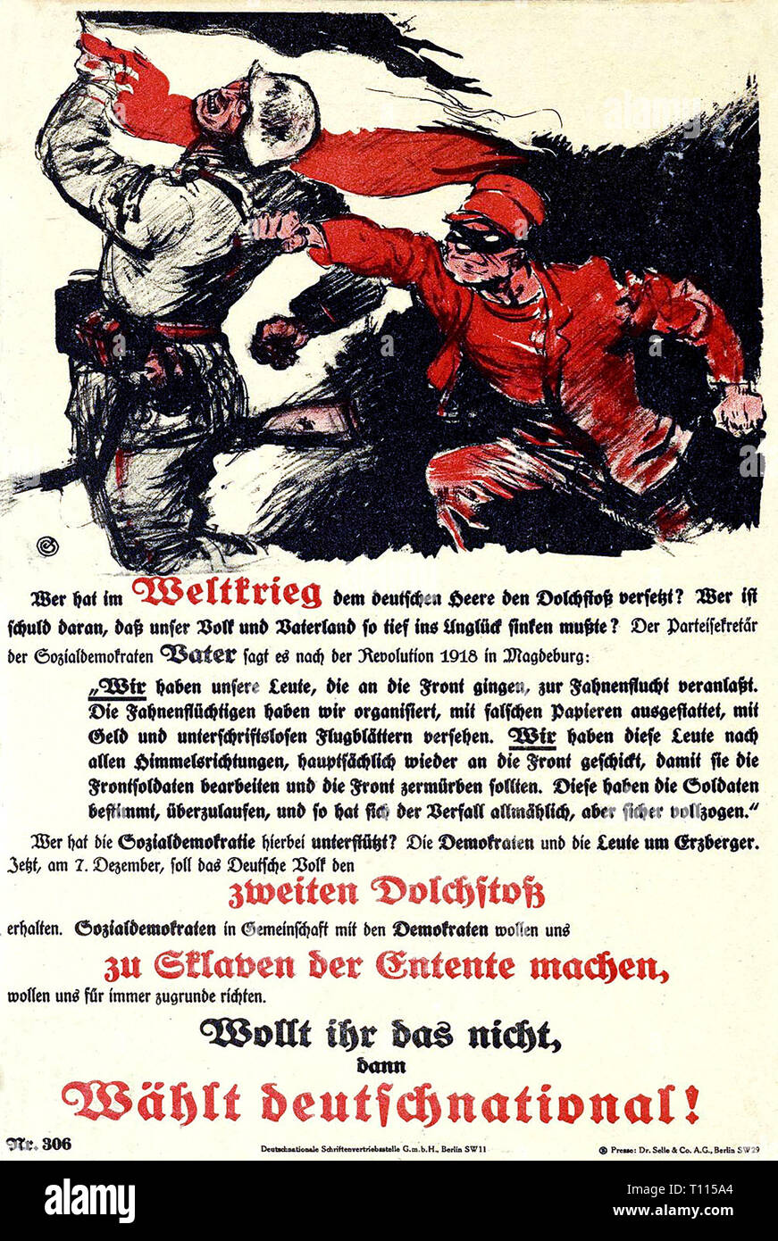 Géographie / billet, l'Allemagne, de la politique, de l'affiche du Parti National du Peuple allemand (DNVP)) à l'occasion de l'élection du Reichstag, 1924 Additional-Rights Clearance-Info,--Not-Available Banque D'Images