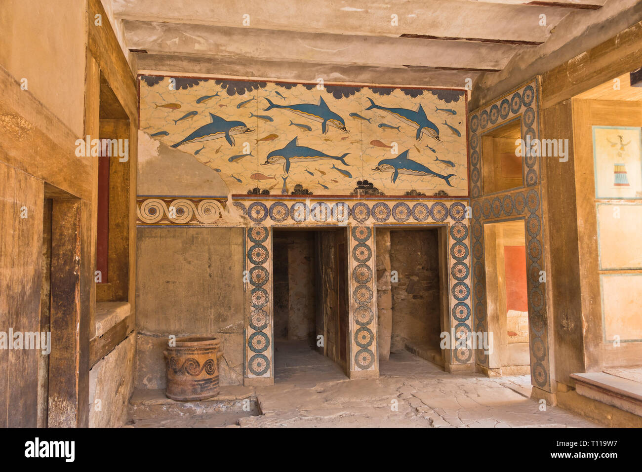 Détails des chambres Queen's de Knossos palace près de Héraklion, île de Crète, Grèce Banque D'Images