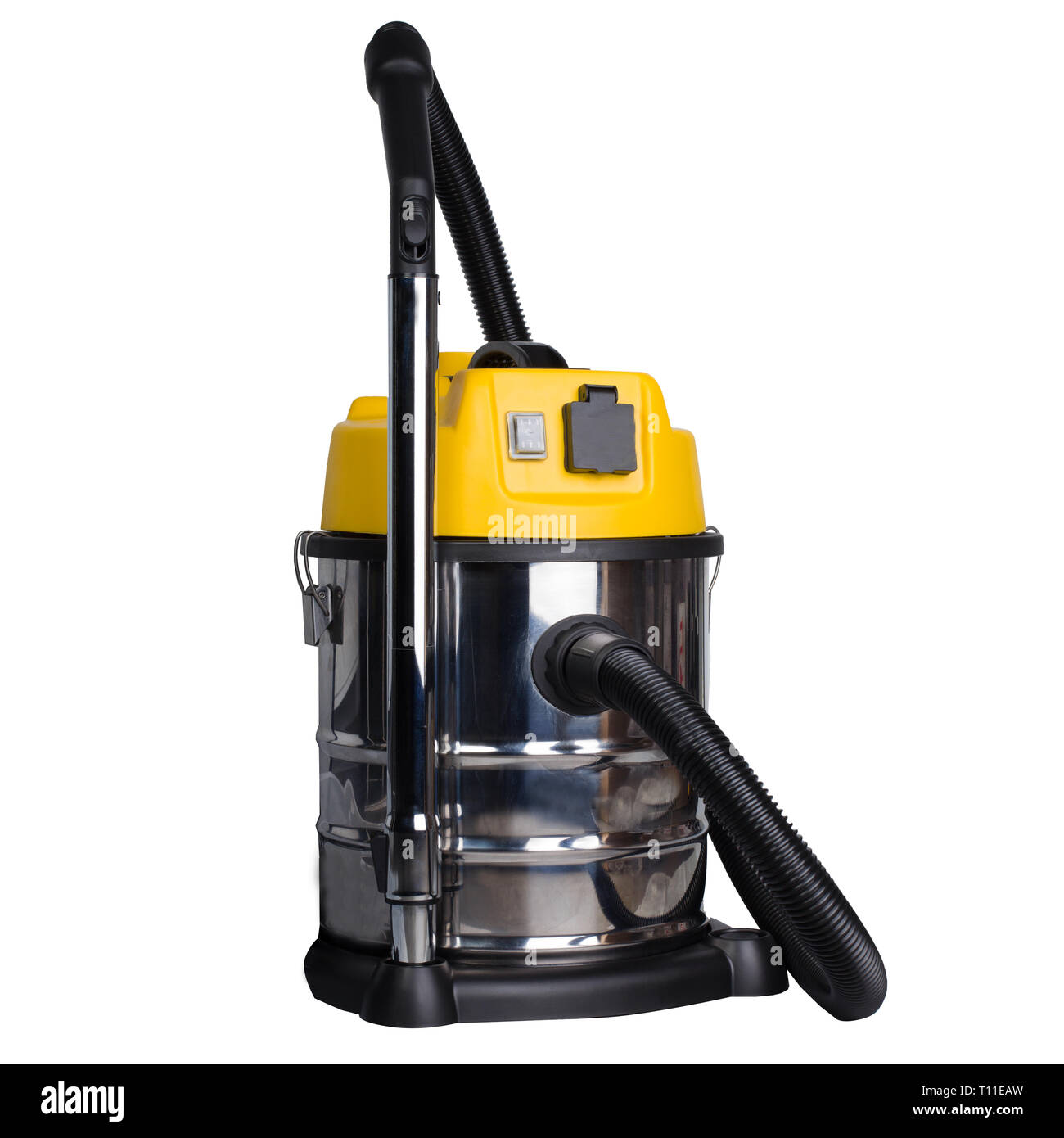 Grand aspirateur industriel - jaune. Silver aspirateur, puissant. Banque D'Images