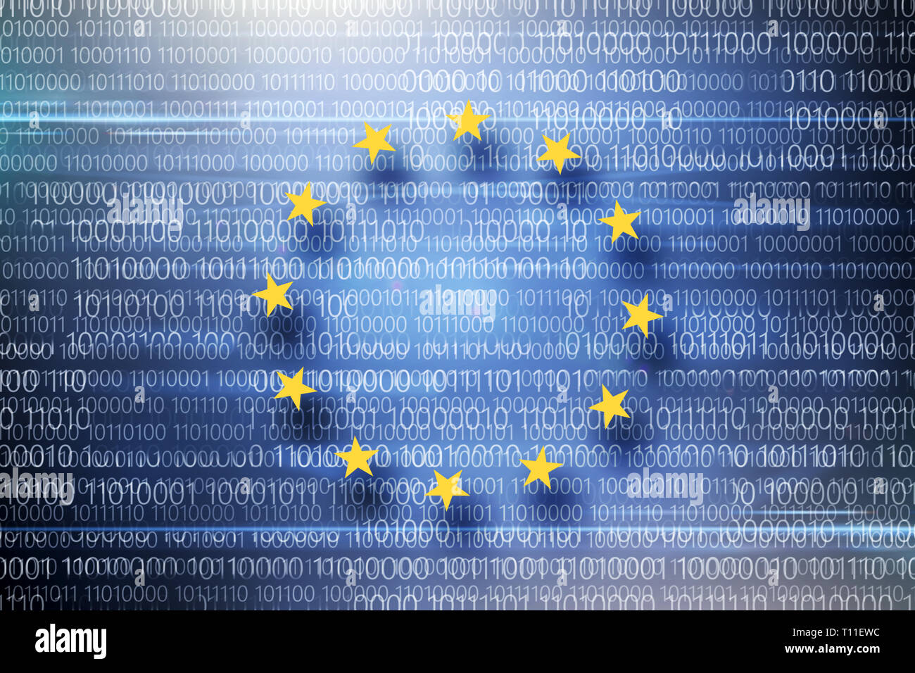 Cercle d'étoiles sur l'arrière-plan avec un code binaire Banque D'Images