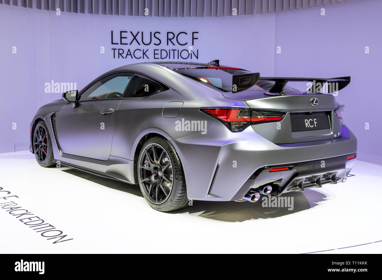 Genève, SUISSE - Le 5 mars 2019 : Lexus RC F Track Edition voiture a révélé à la 89e Salon International de l'Automobile de Genève. Banque D'Images