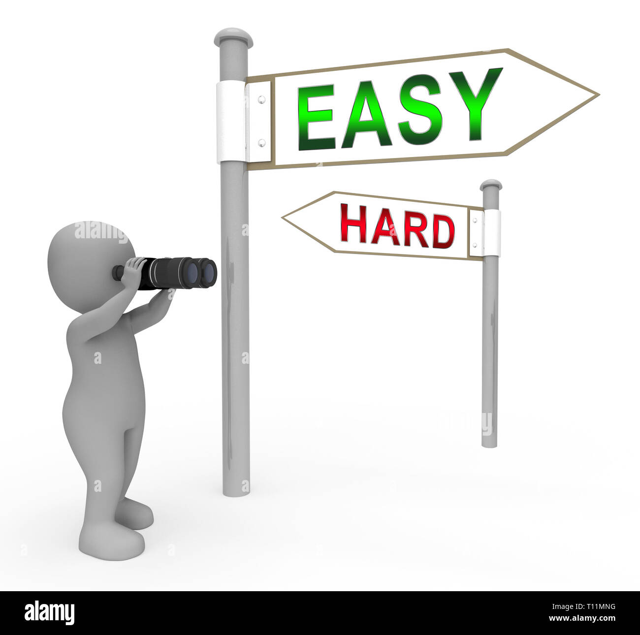 Facile Vs difficile Signpost fidèlement Choix de façon simple ou difficile. Guide pour choisir le meilleur chemin d'avenir - 3d illustration Banque D'Images