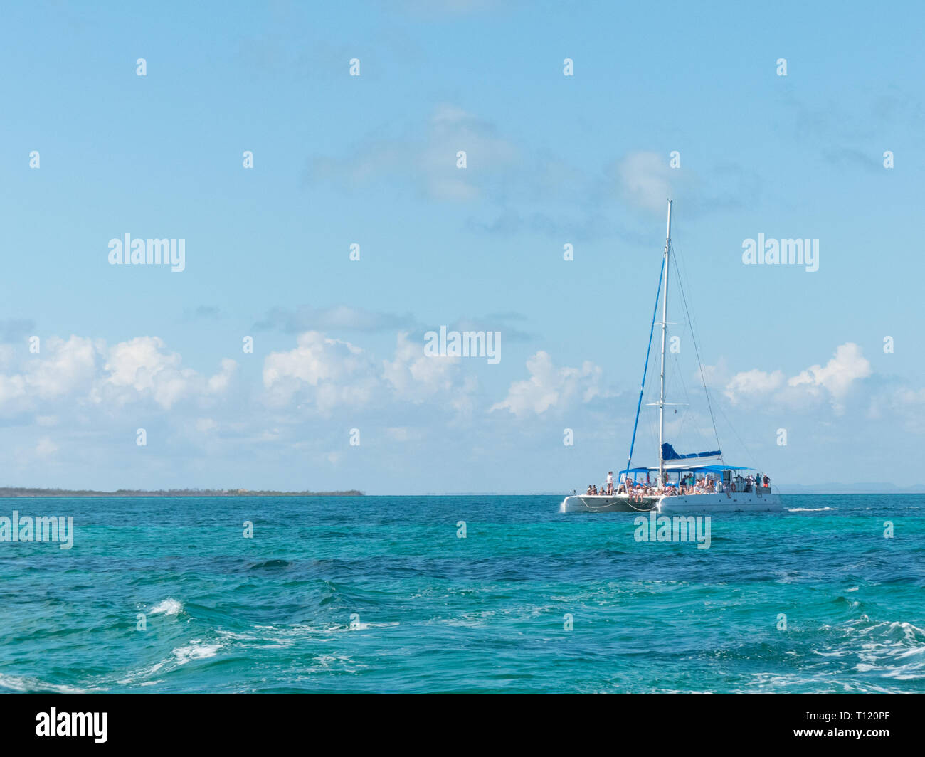 Voile Catamaran Journée eau bleue horizon blue sky nautique concept vacances voyage copy space Banque D'Images