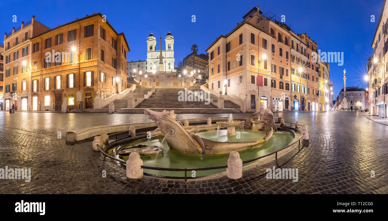 Piazza di Spagna la nuit, Rome, Italie. Banque D'Images