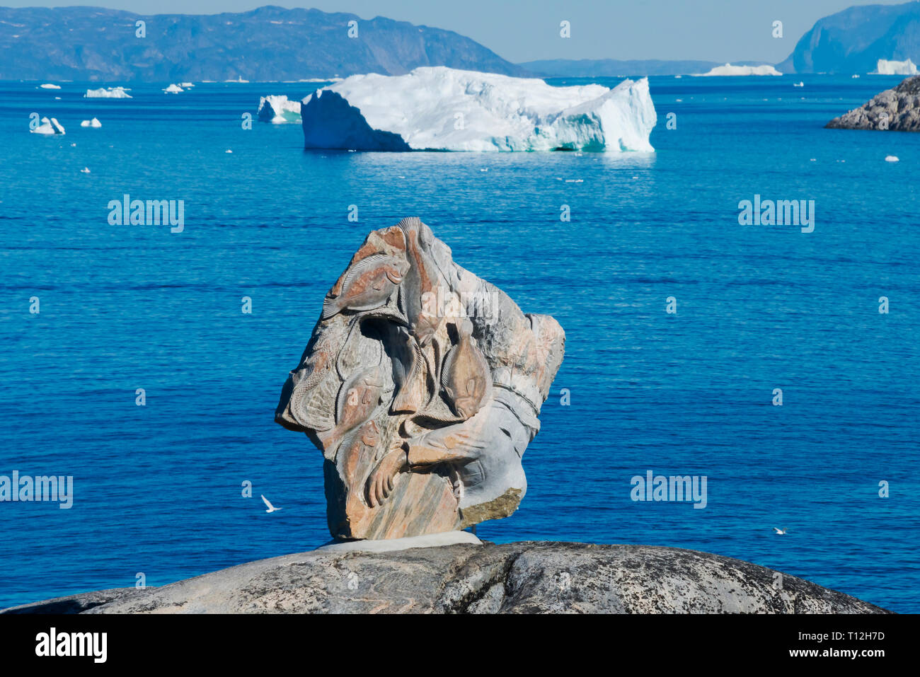 Sculpture sur la plage à Ilulissat, Groenland Banque D'Images