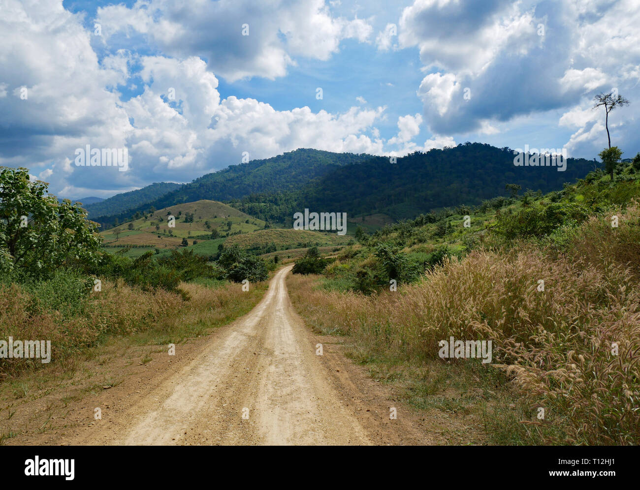 Pailin, Cambodge, un chemin de terre dans les montagnes sauvages éloignés à travers la campagne ouverte. Offrant l'aventure et de possibilités. 01-12-2018. Banque D'Images