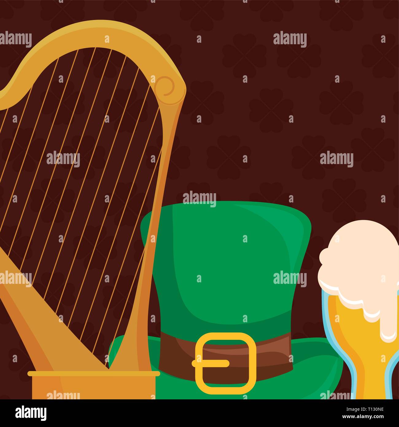St Patricks chapeau leprechaun avec bière et harpe vector illustration design Illustration de Vecteur
