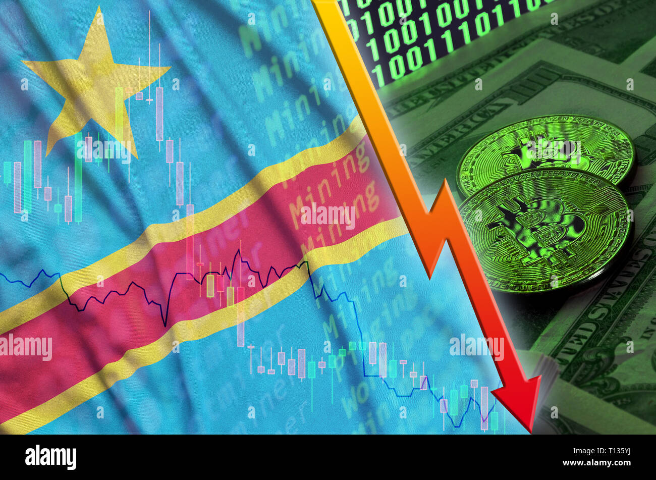 Drapeau bitcoin de la République démocratique du Congo, drapeau national  crypto-monnaie concept fond noir Photo Stock - Alamy