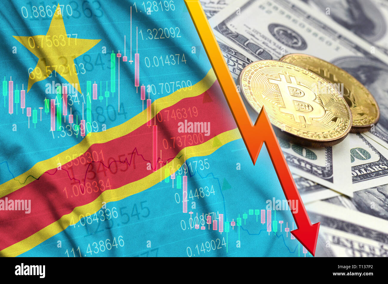 Drapeau bitcoin de la République démocratique du Congo, drapeau national  crypto-monnaie concept fond noir Photo Stock - Alamy