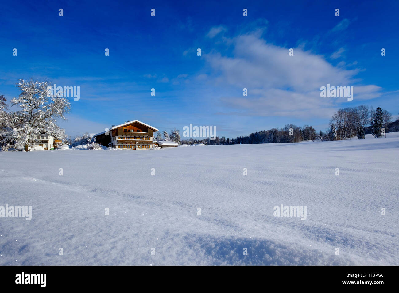 Allemagne, Bavière, Bad Heilbrunn, ferme dans un paysage d'hiver Banque D'Images