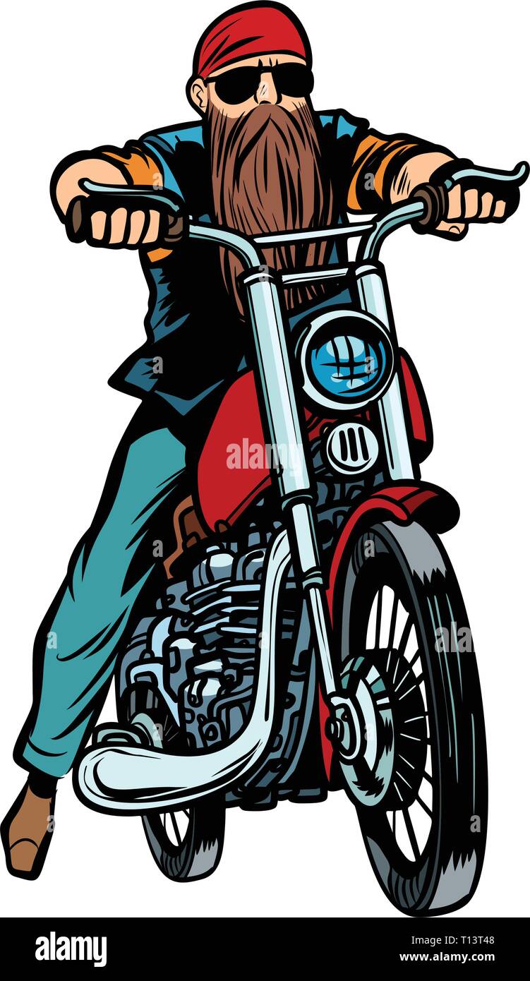Biker barbu sur une moto isoler sur fond blanc Illustration de Vecteur