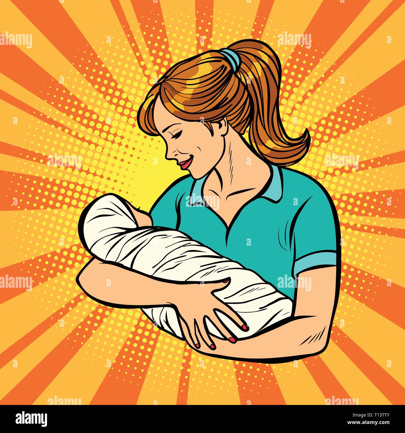 Nouveau-né avec sa mère, femme et enfant Illustration de Vecteur