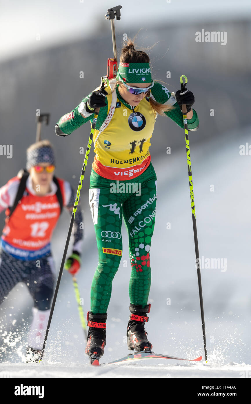 Biathlon Coupe du Monde IBU BMW. 23 mars 2019 Dorothea Wierer de l'Italie participe à la compétition de poursuite 10 km dames pendant la Coupe du monde de Biathlon IBU BMW à Holmenkollen à Oslo, Norvège. Credit : Nigel Waldron/Alamy Live News Banque D'Images