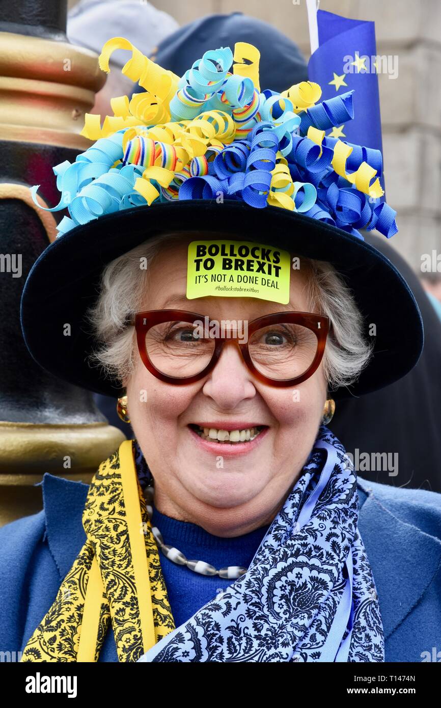 23 mars, 2019. Manifestant avec un autocollant sur son front. Vote du peuple de mars, Whitehall, Londres.UK Crédit : michael melia/Alamy Live News Banque D'Images