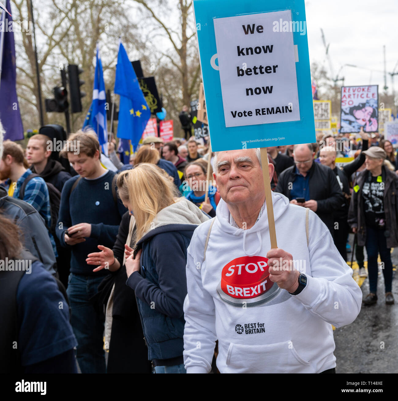 Londres, Royaume-Uni. 23 mars 2019. Des milliers de personnes viennent à une manifestation appelant à un deuxième référendum sur la sortie de la Grande-Bretagne de l'Union européenne, connue sous le nom de Brexit. Banque D'Images