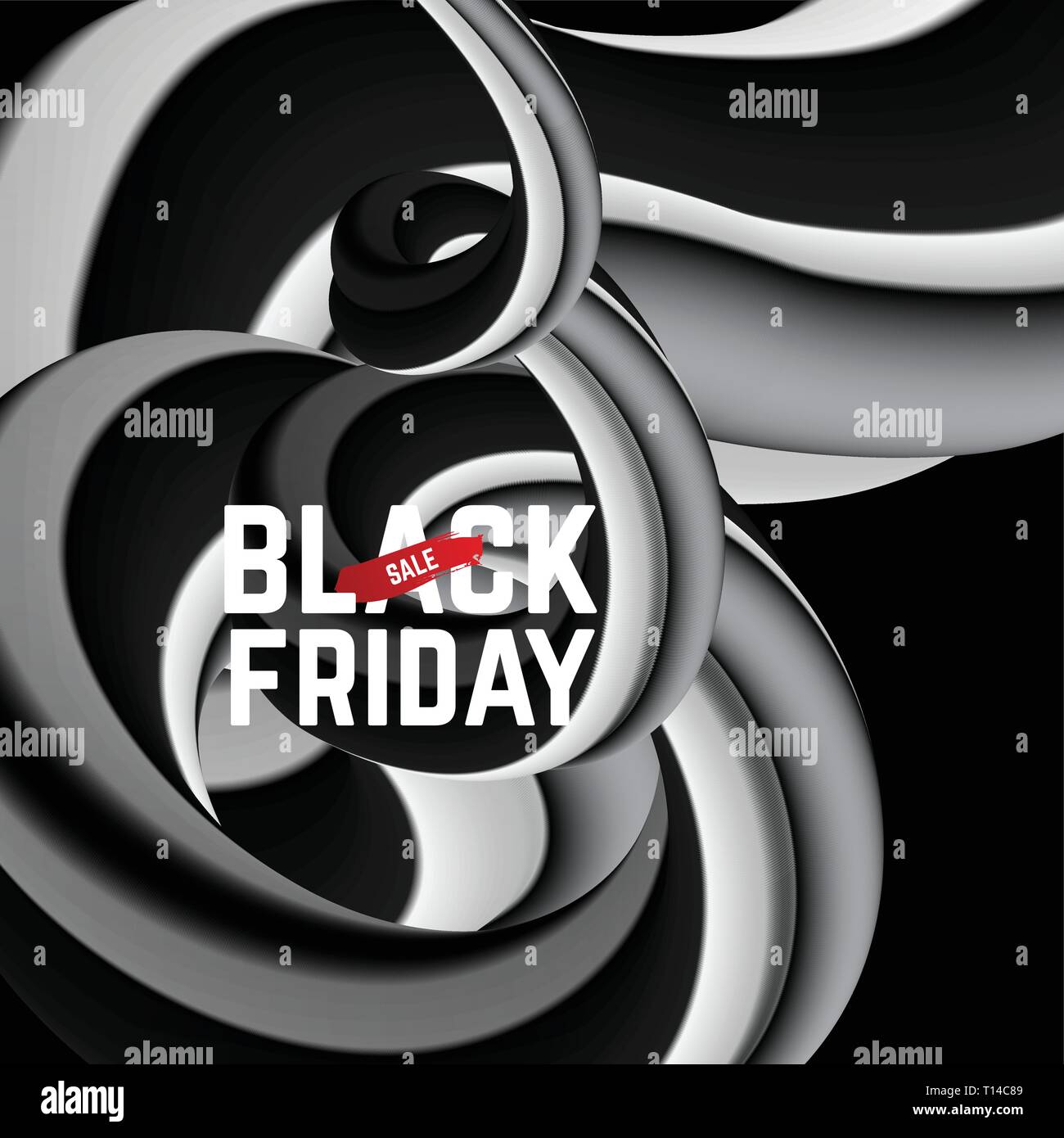Vendredi rBlack iscription sur noir blanc liquide 3D de vecteur gradient background Illustration de Vecteur