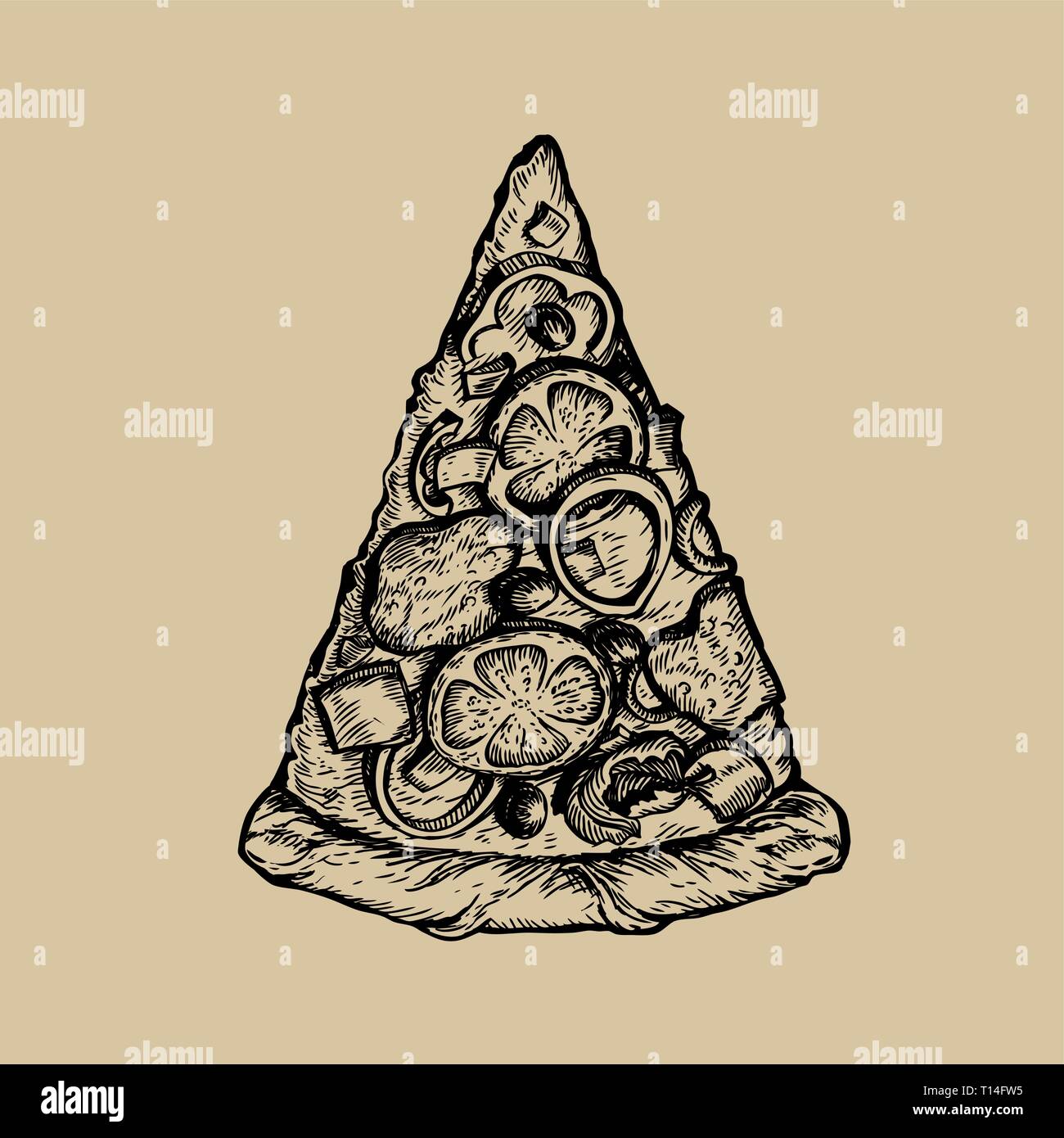 Croquis de pizza. Hand drawn vintage vector illustration Illustration de Vecteur