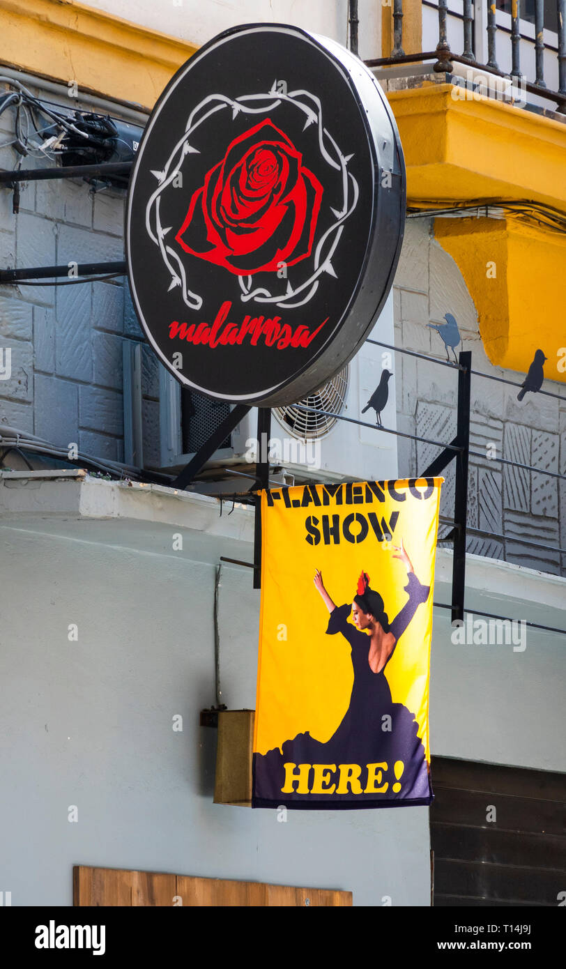 Affichage à l'extérieur d'un club de Flamenco à Séville Banque D'Images