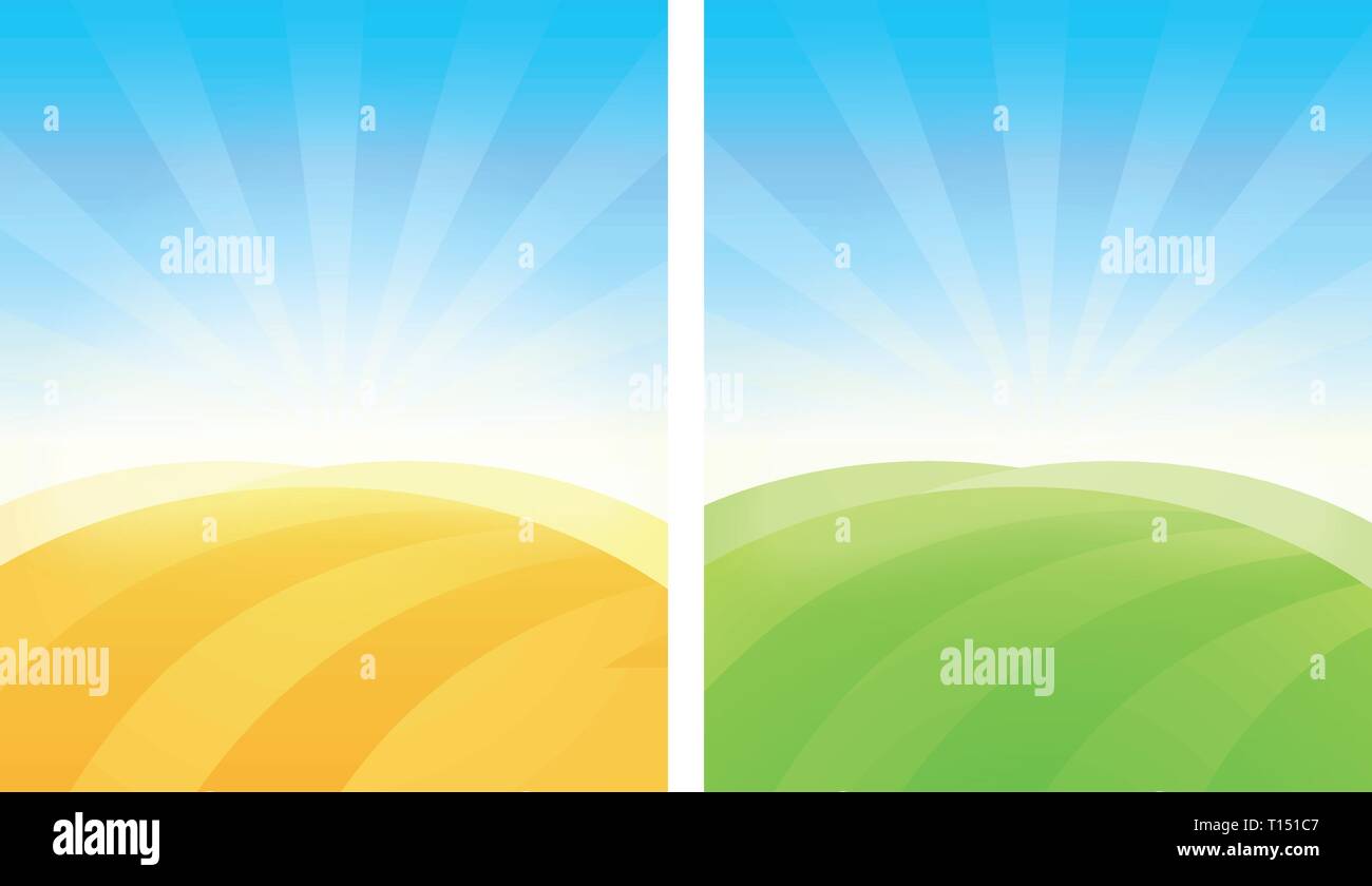 Arrière-plan coloré vecteur simple de champs de couleur vert et or. L'illustration pour la décoration d'événements agricoles, affiche, bannière ou un article. Illustration de Vecteur