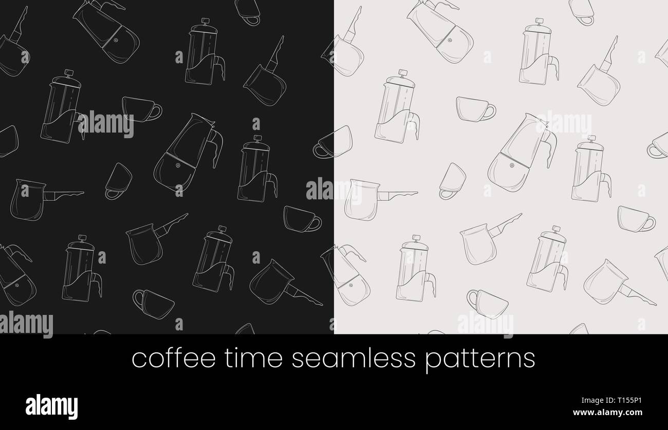 Préparation du café ensemble de modèles d'une grande conception, pour tout usage. Arrière-plan vectoriel continu Illustration de Vecteur