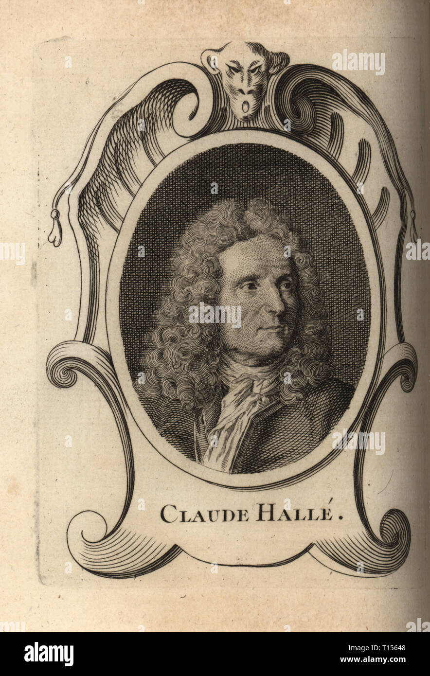 Portrait de Claude-Guy Halle, peintre français 1652-1736. La gravure sur cuivre après un portrait par Jean Legros d'Antoine-Joseph Dezallier d'Argenville's Abrege de la vie des plus fameux peintres, vit des artistes les plus célèbres, de Bure de l'Aine, Paris, 1762. Banque D'Images