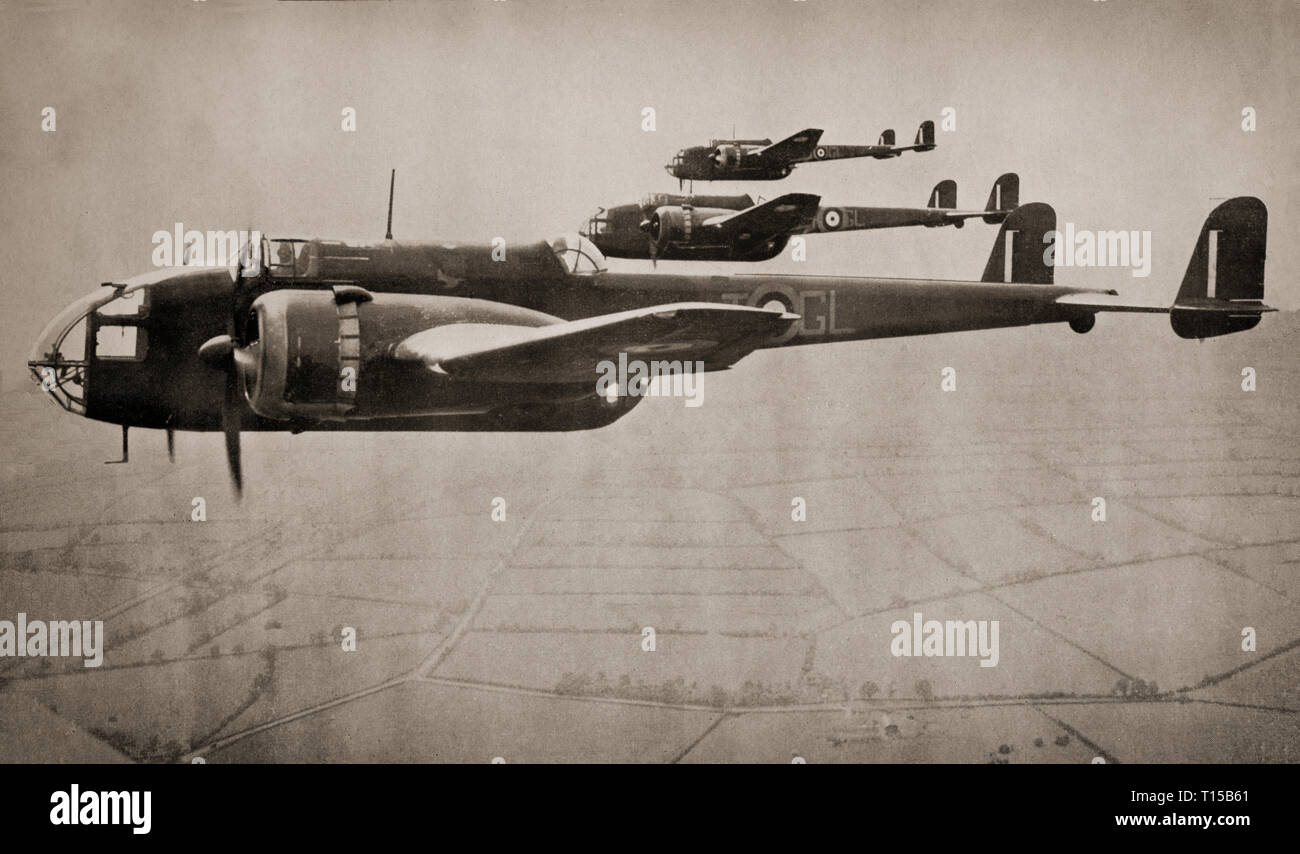 Un vol de Handley Page HP.52 Hampden, un bombardier moyen bimoteur de la Royal Air Force. Il a servi dans les premières étapes de la Seconde Guerre mondiale, prenant part à la première nuit raid sur Berlin et le premier raid de bombardement de 1000 sur Cologne. Il a été pris sa retraite de la Royal Air Force Bomber Command service à la fin de 1942, remplacée par de plus grands quatre bombardiers lourds à moteur central comme l'Avro Lancaster. Banque D'Images