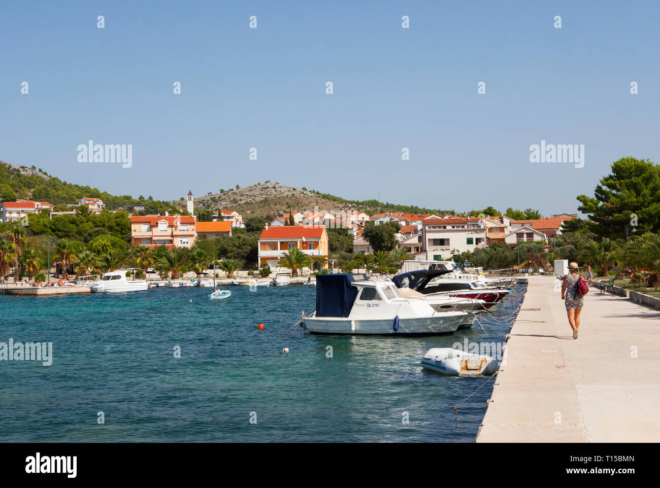 La Croatie, Dalmatie, Zaboric, port et bateaux de pêche Banque D'Images