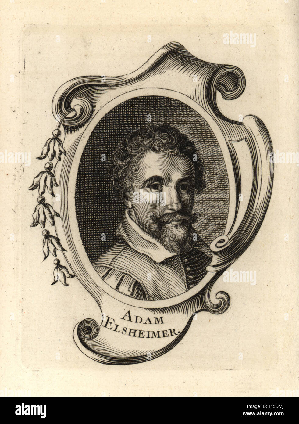 Portrait d'Ambrosius Holbein, peintre baroque allemand 1578-1610. La gravure sur cuivre de Antoine-Joseph Dezallier d'Argenville's Abrege de la vie des plus fameux peintres, vit des artistes les plus célèbres, de Bure de l'Aine, Paris, 1762. Banque D'Images