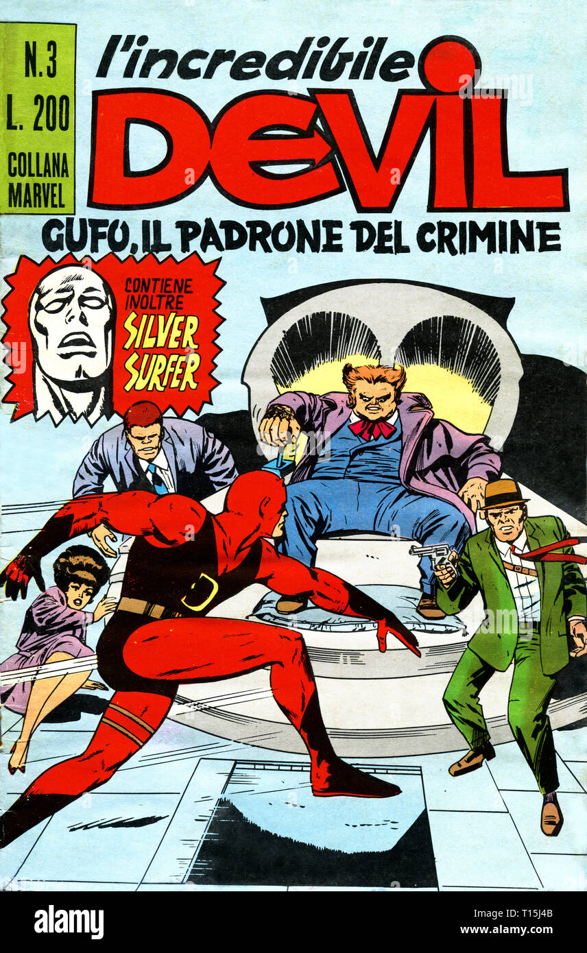 Italie - 1970 : première édition de Marvel comic books, couvrir de Daredevil, l'incredibile Devil Banque D'Images